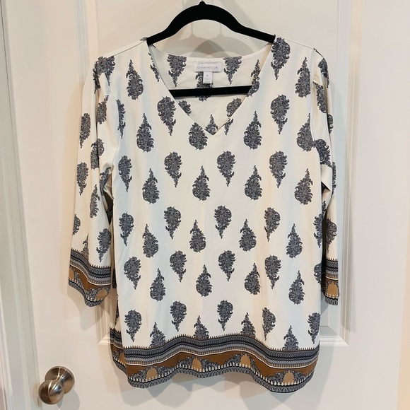 Charter Club Cream and Black Paisley Blouse - Picture 1 of 5